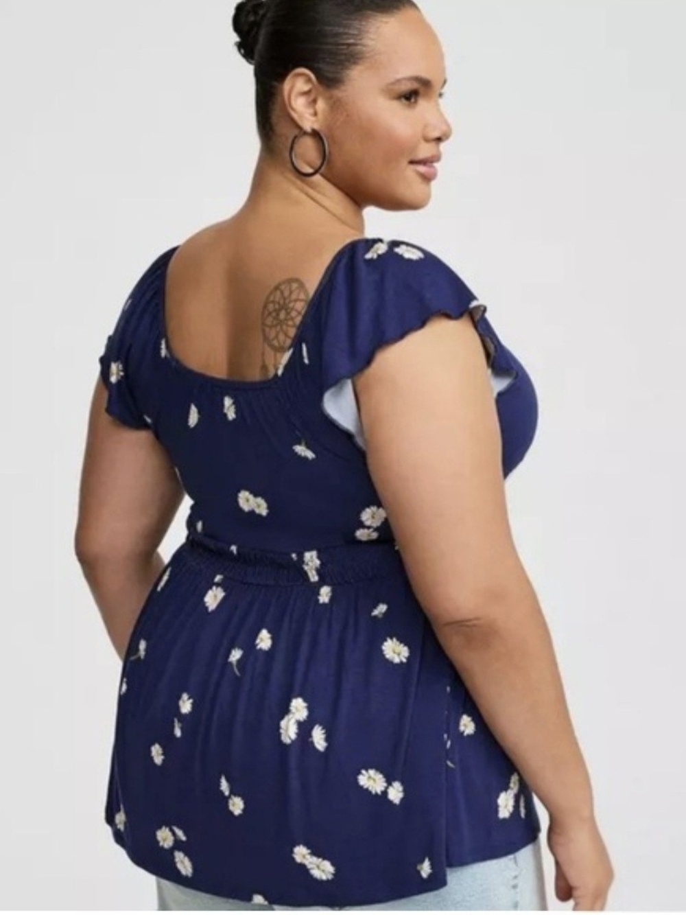 Torrid 5x Super Soft Square Neck Babydoll- Navy Daisy